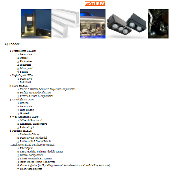 list of products - Power tuning lighting indoor, outdoor, lighting components and controls